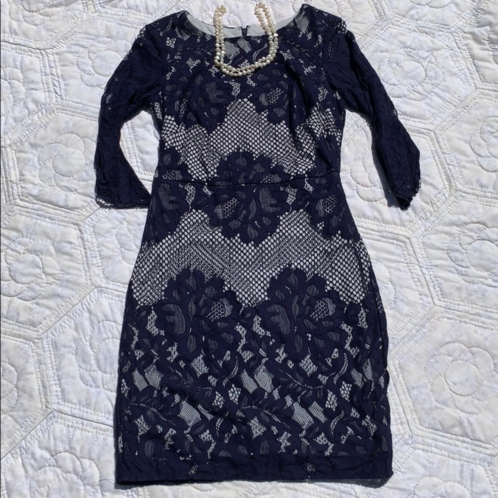 Beautiful Navy blue lace sheath dress